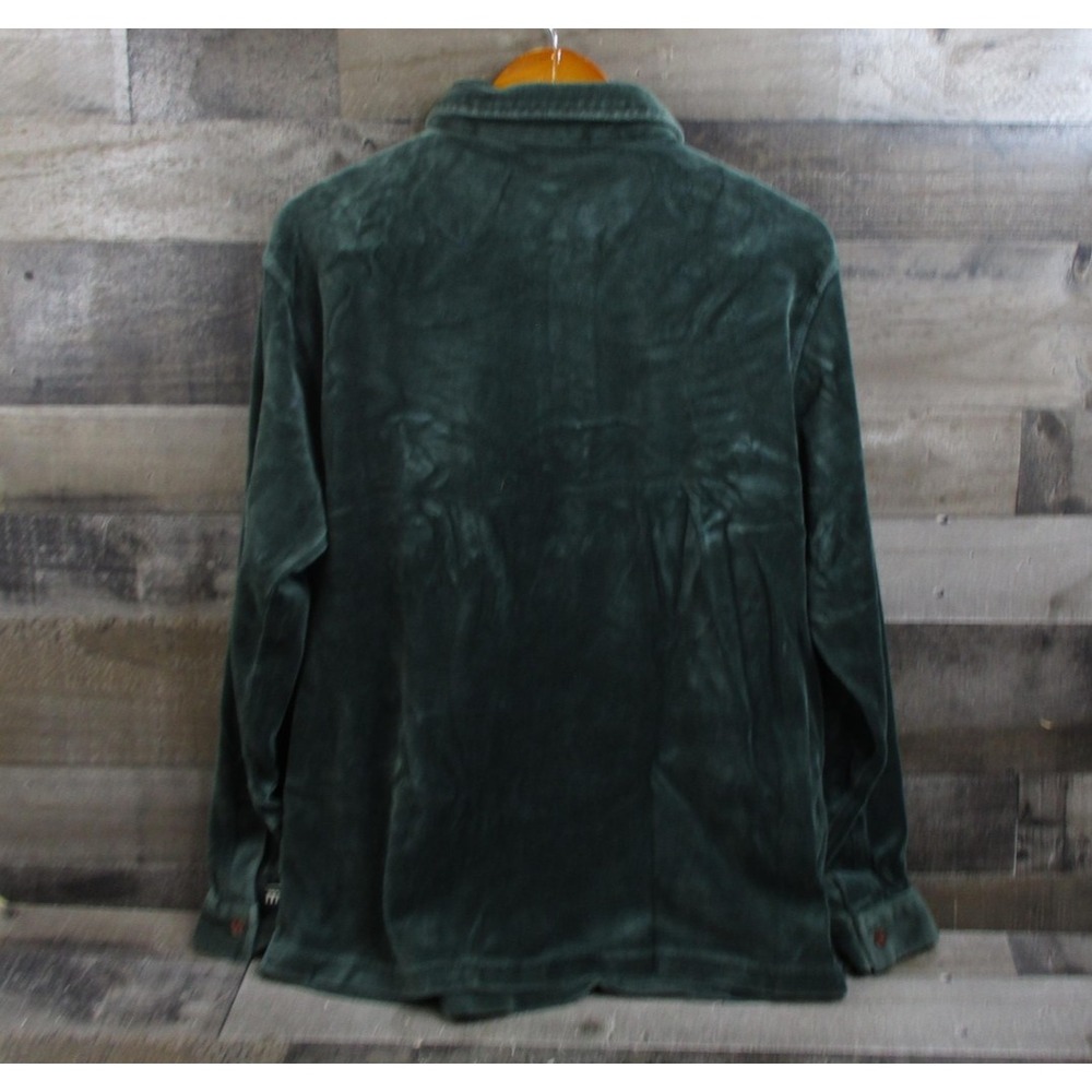 Mossimo Shirt Mens Medium Green Velour Polo Long Sleeve Chest Pocket Collared - Picture 3 of 14